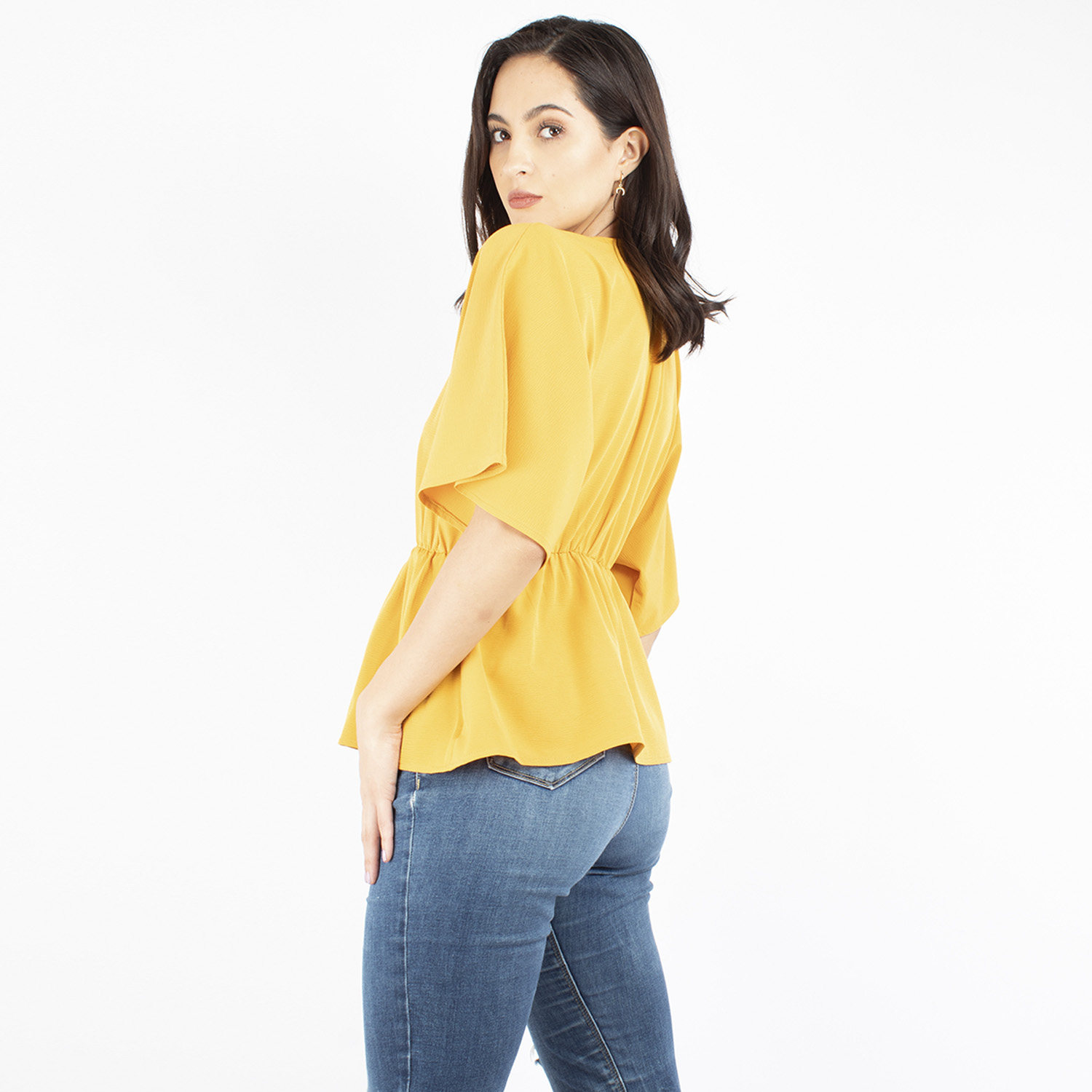 Foto 2 | Blusa Manga Amplia Con Elástico En La Cintura Amad Color Mostaza