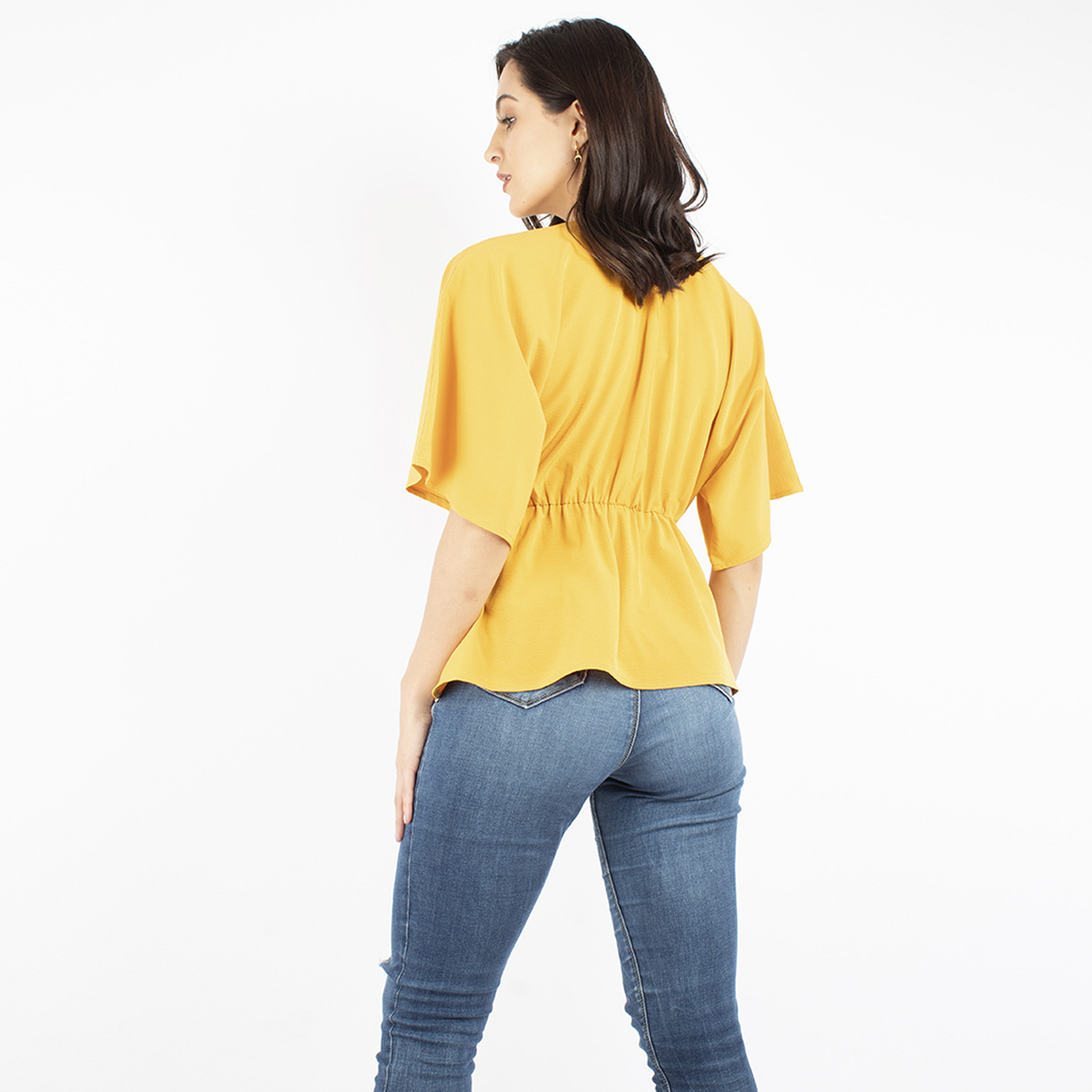 Foto 4 pulgar | Blusa Manga Amplia Con Elástico En La Cintura Amad Color Mostaza