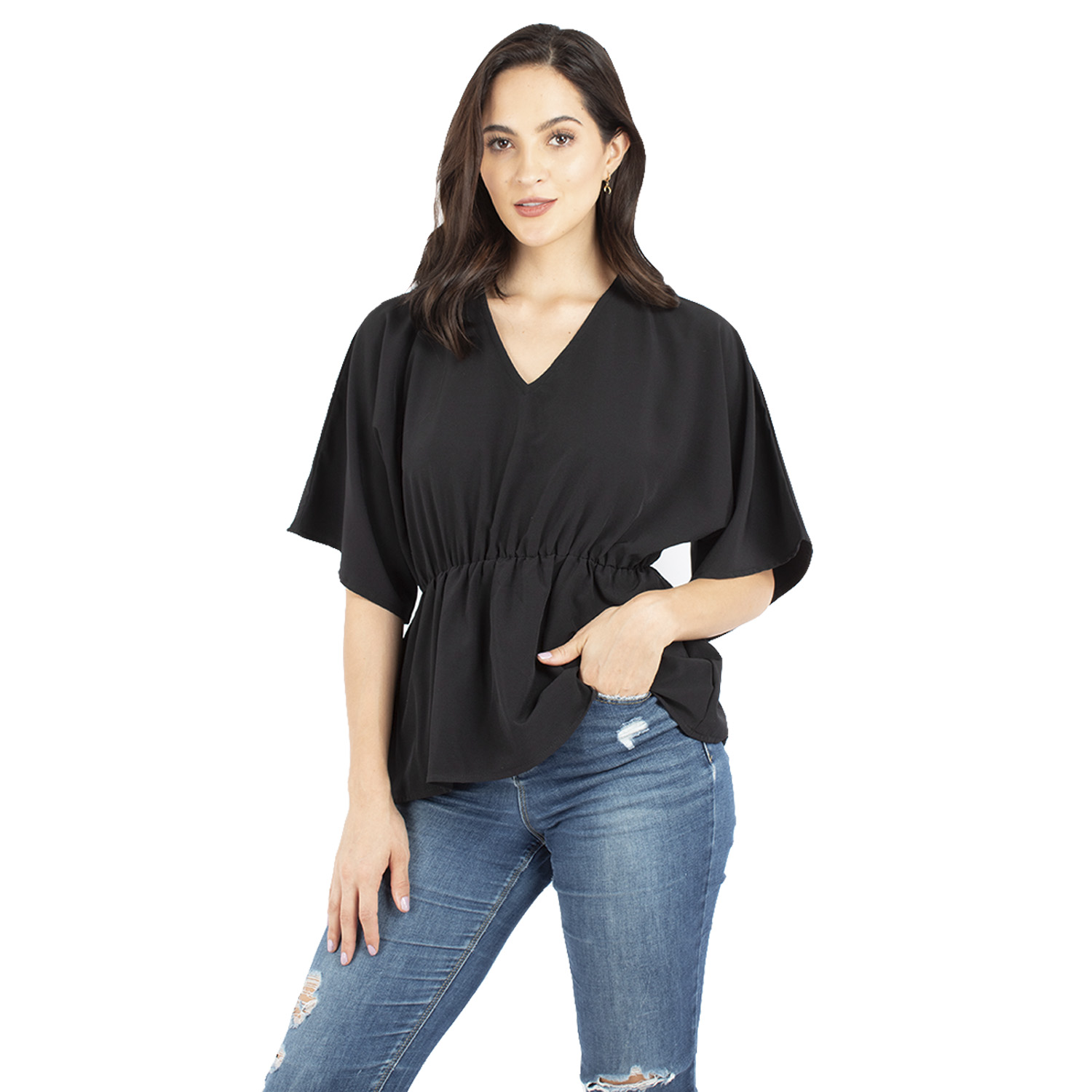 Blusa Manga Amplia Con Elástico En La Cintura Amad Color Negro