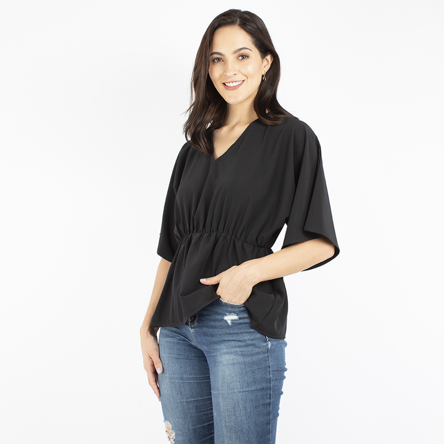 Foto 6 pulgar | Blusa Manga Amplia Con Elástico En La Cintura Amad Color Negro
