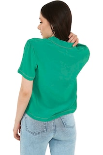 Foto 2 | Blusa Devendi Color Verde Camisera