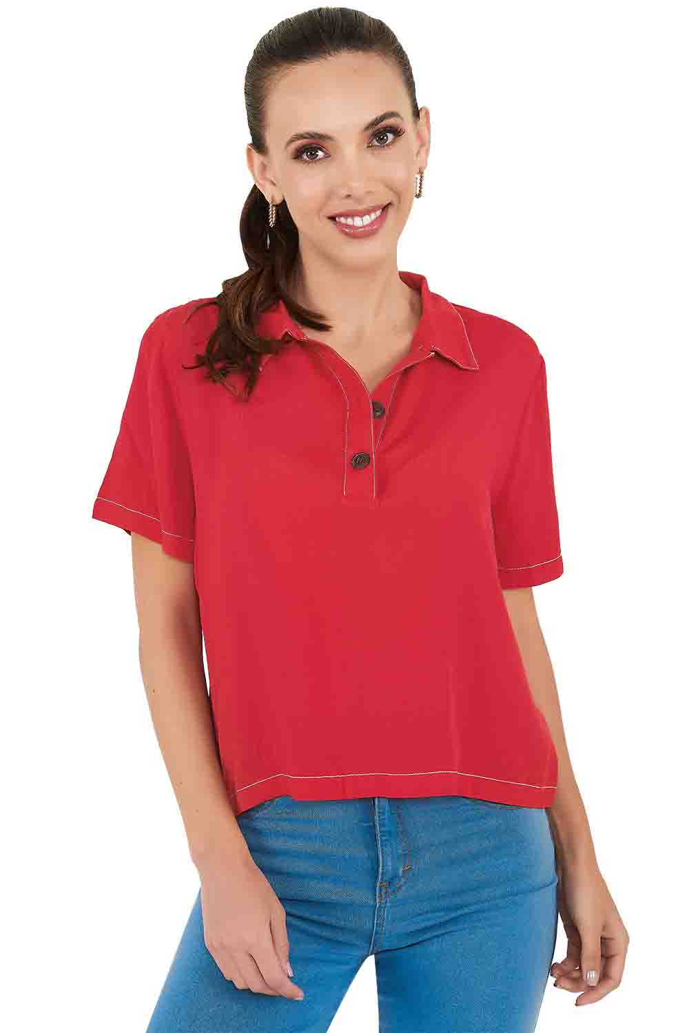 Blusa Devendi Color Rojo Camisera