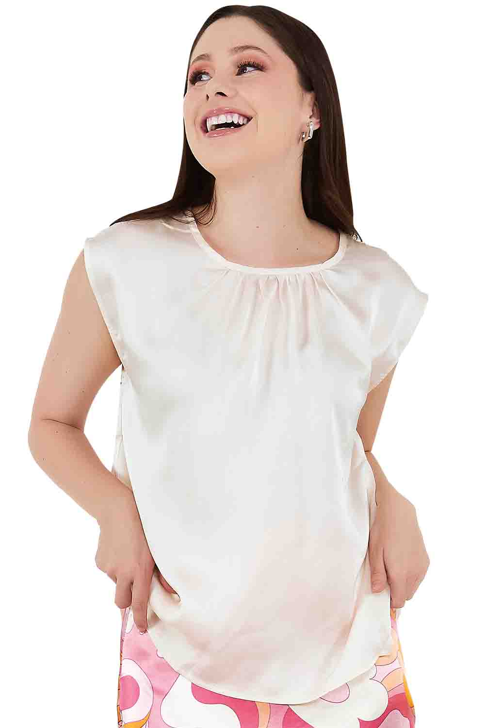 Blusa Devendi Color Beige Satin