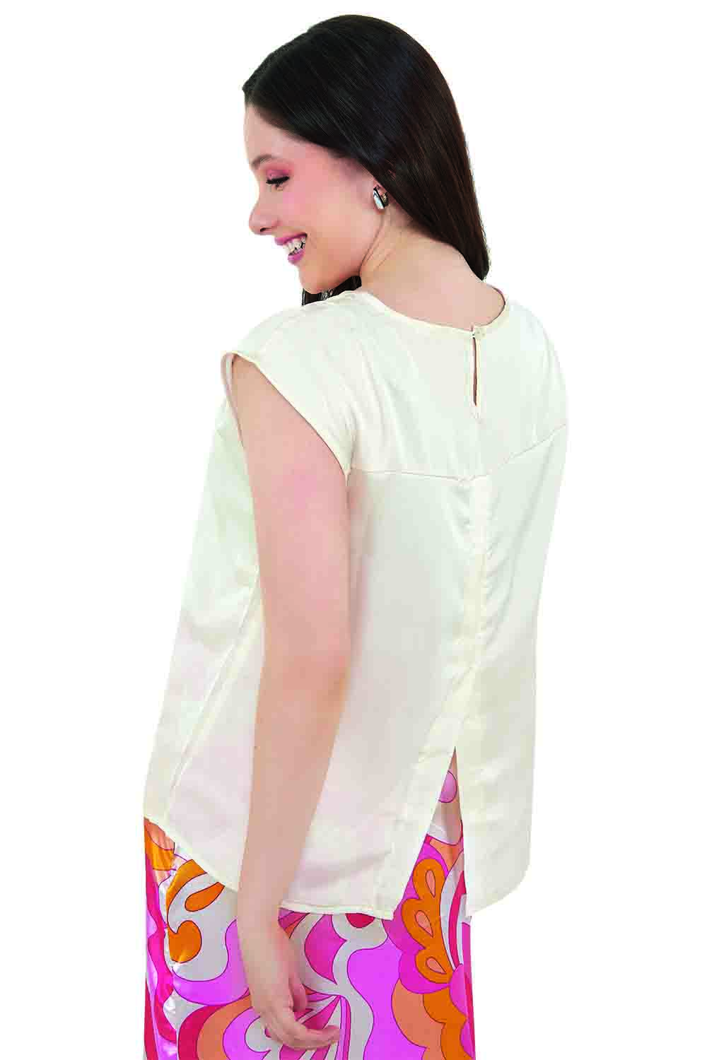 Foto 3 pulgar | Blusa Devendi Color Beige Satin