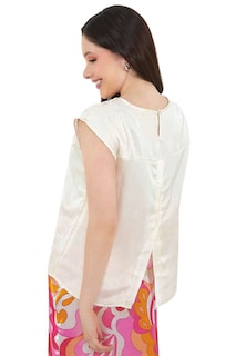 Foto 2 | Blusa Devendi Color Beige Satin