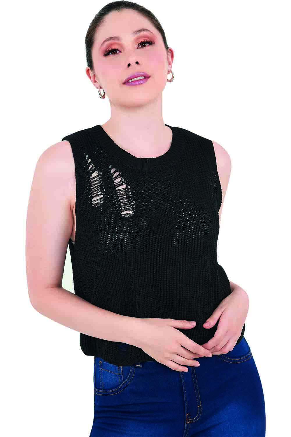 Blusa Devendi Color Negro Tejida