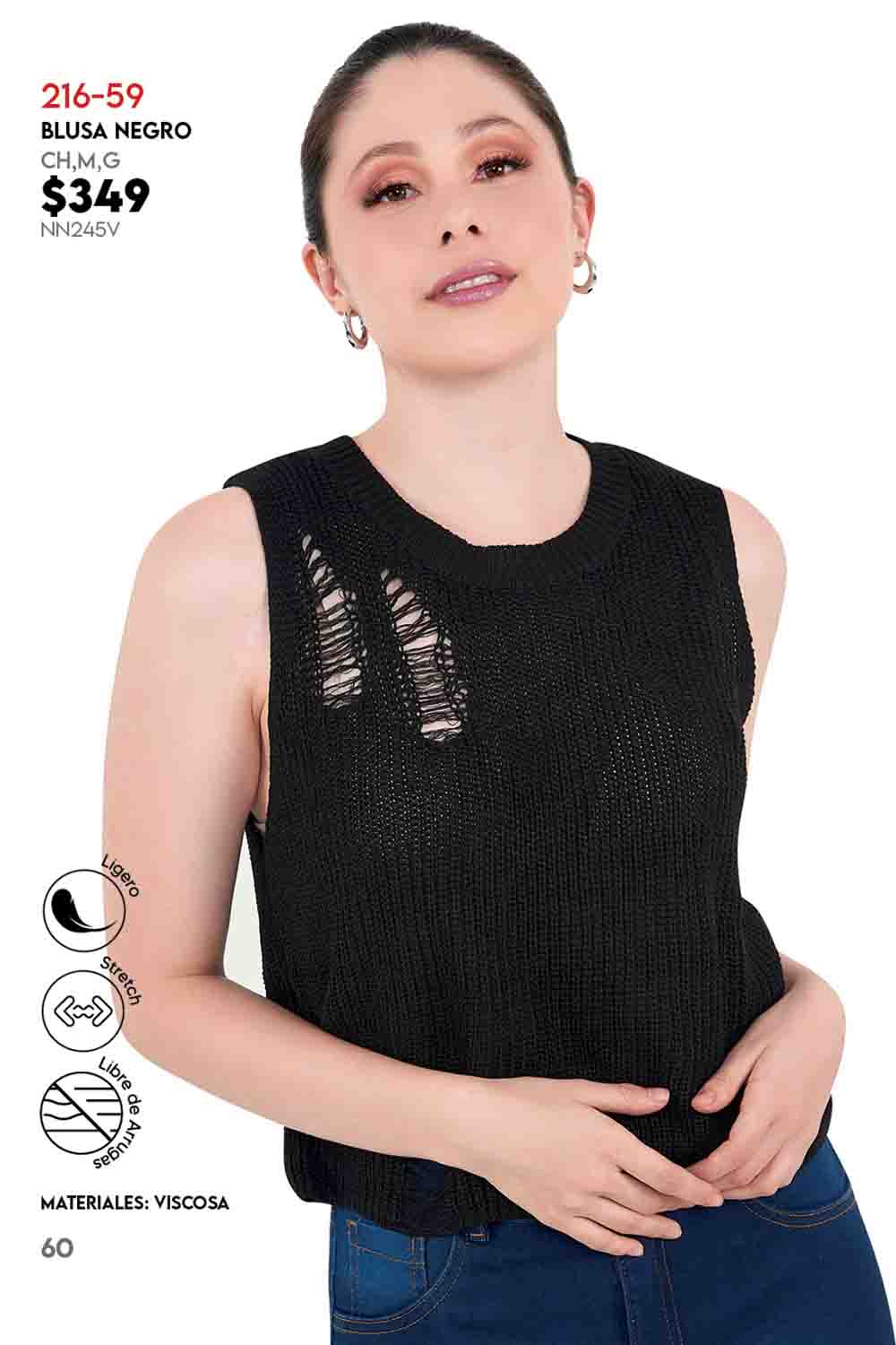 Foto 4 pulgar | Blusa Devendi Color Negro Tejida