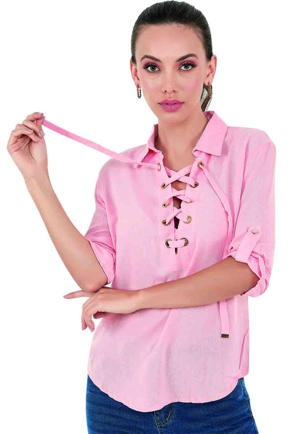 Blusa Devendi Color Rosa Cintas