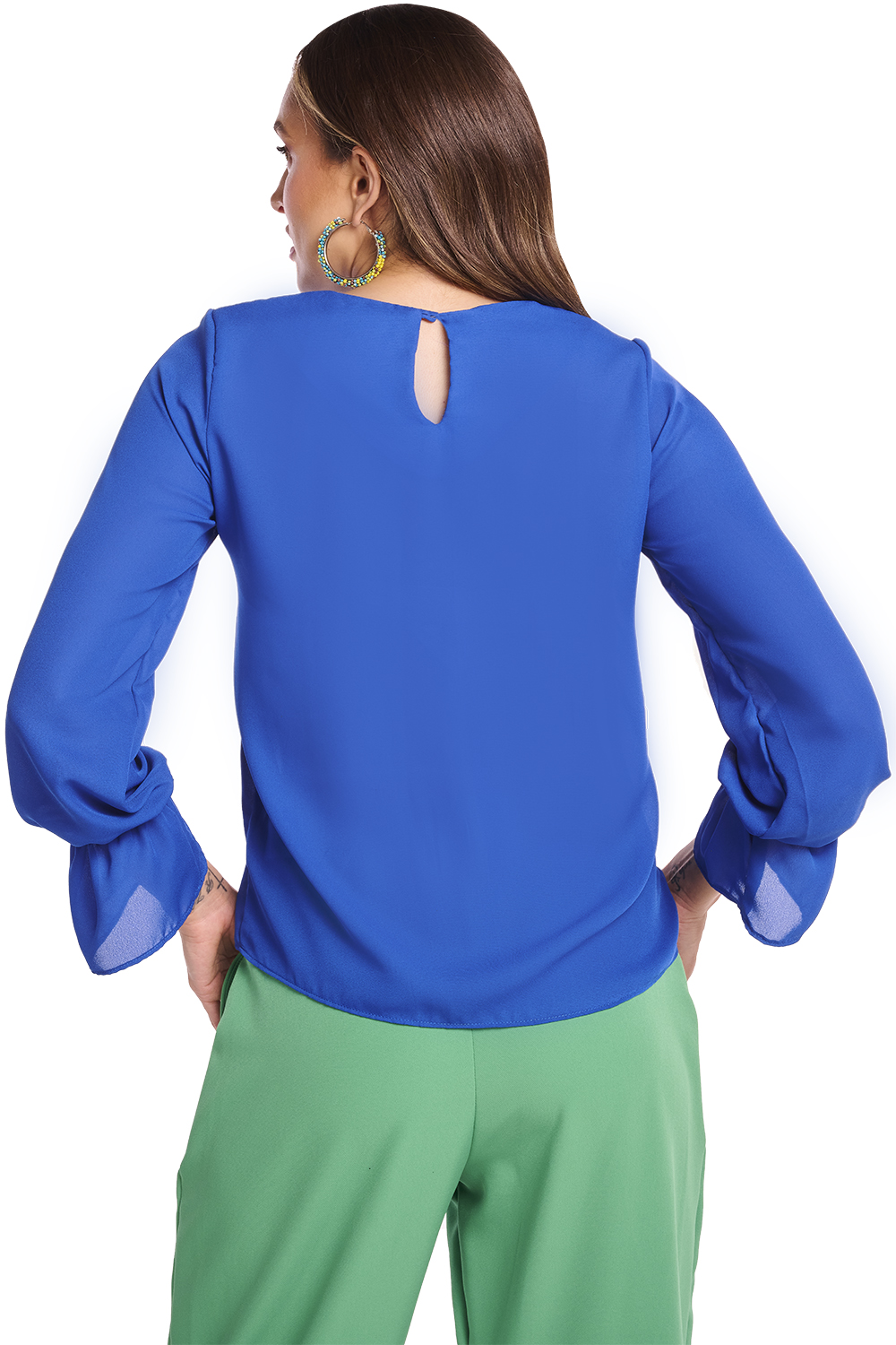 Foto 3 pulgar | Blusa Devendi color Azul Manga Larga