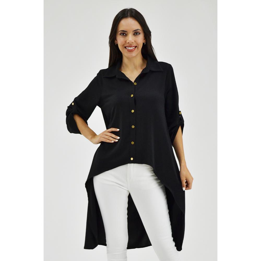 Maxi Blusa Asimétrica Roman Fashion Juvenil 1060 color Negro