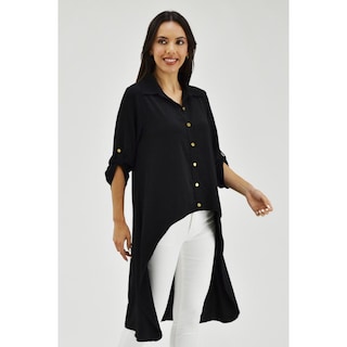 Foto 2 | Maxi Blusa Asimétrica Roman Fashion Juvenil 1060 color Negro