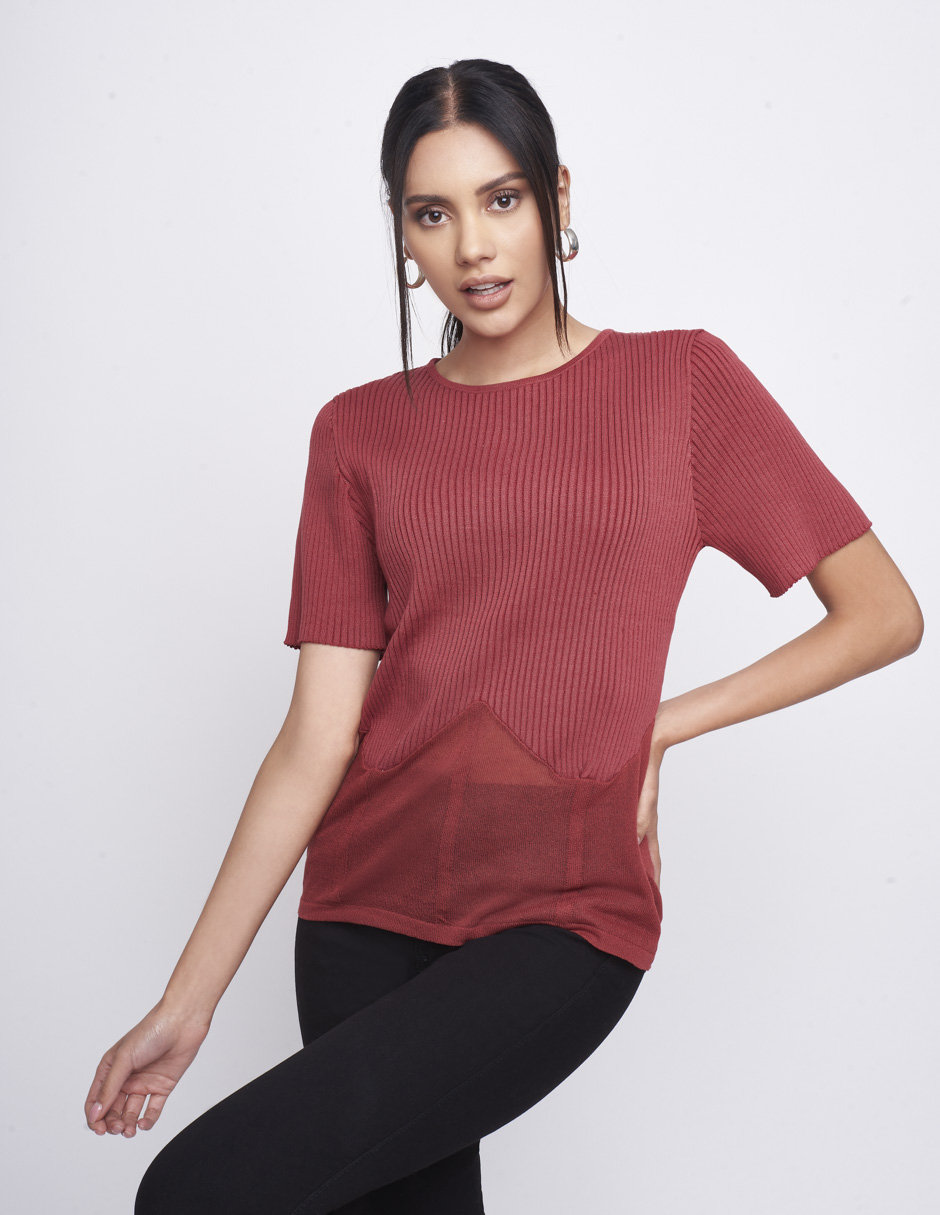 Blusa Devendi color Rosa Tejido Rib