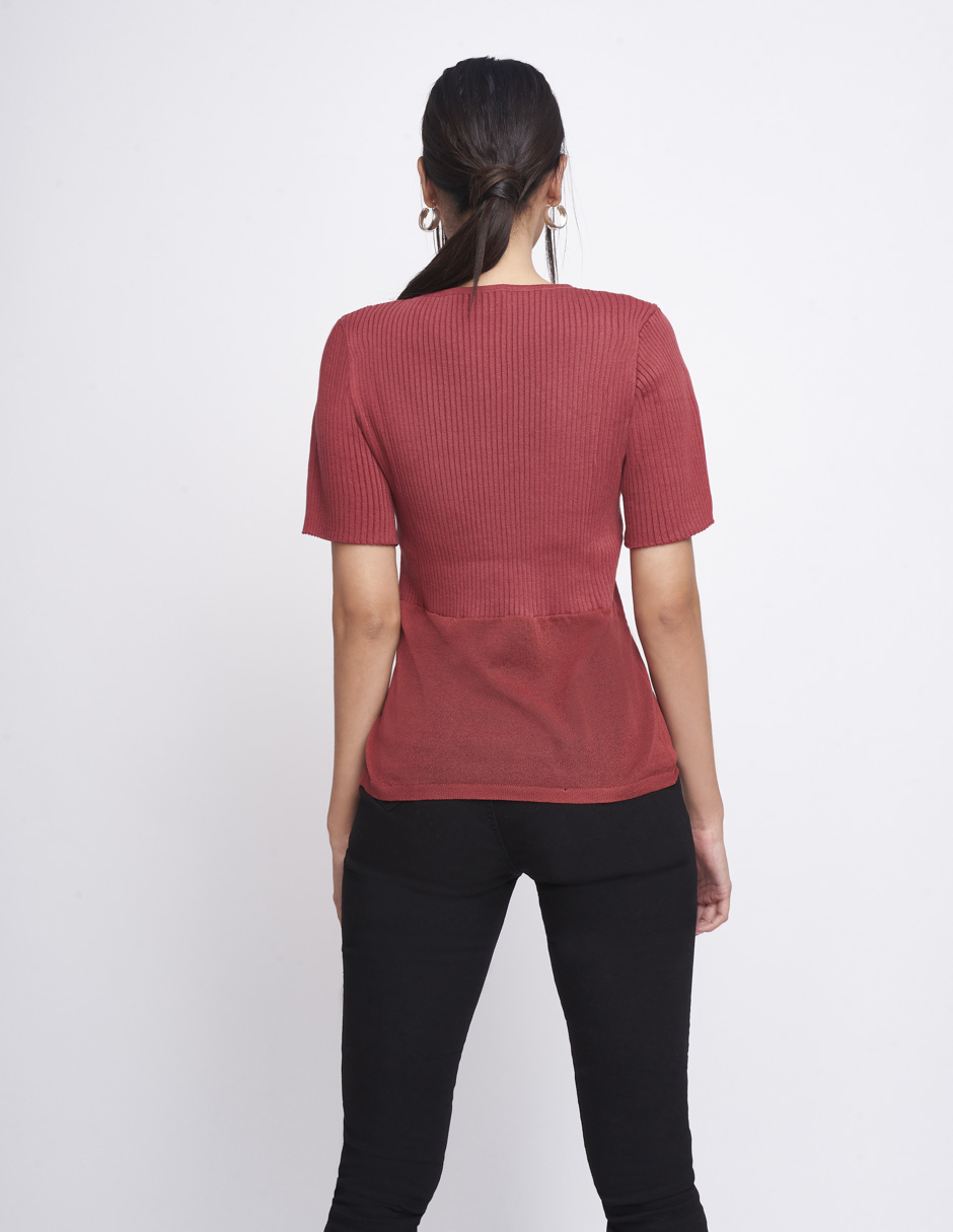 Foto 3 pulgar | Blusa Devendi color Rosa Tejido Rib
