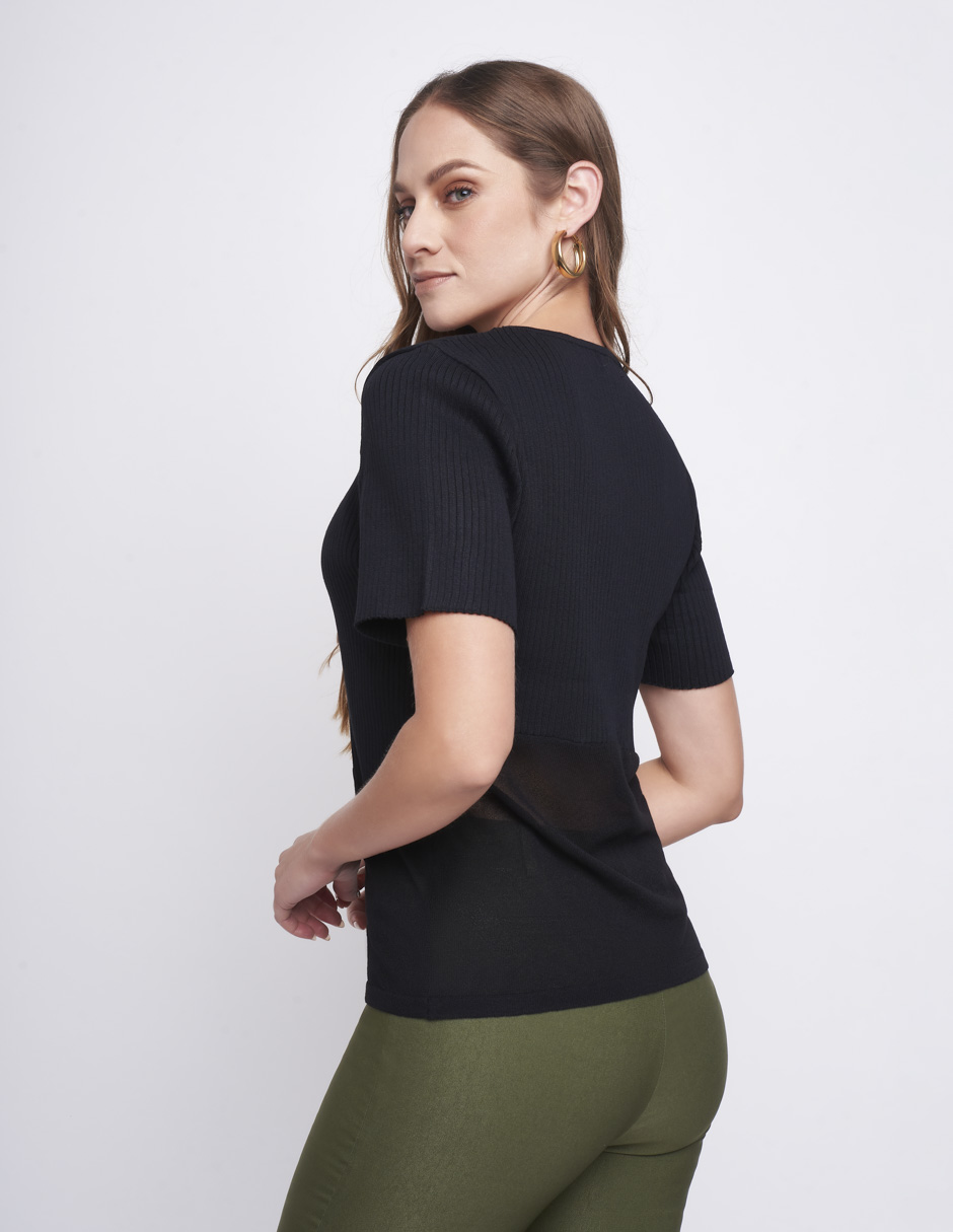 Foto 3 pulgar | Blusa para Mujer Devendi Tejido Rib Negro