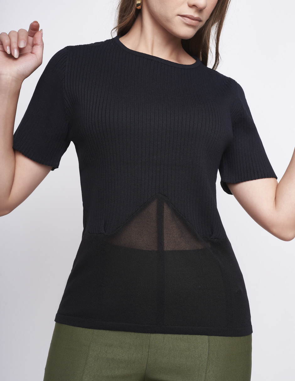 Foto 4 pulgar | Blusa para Mujer Devendi Tejido Rib Negro