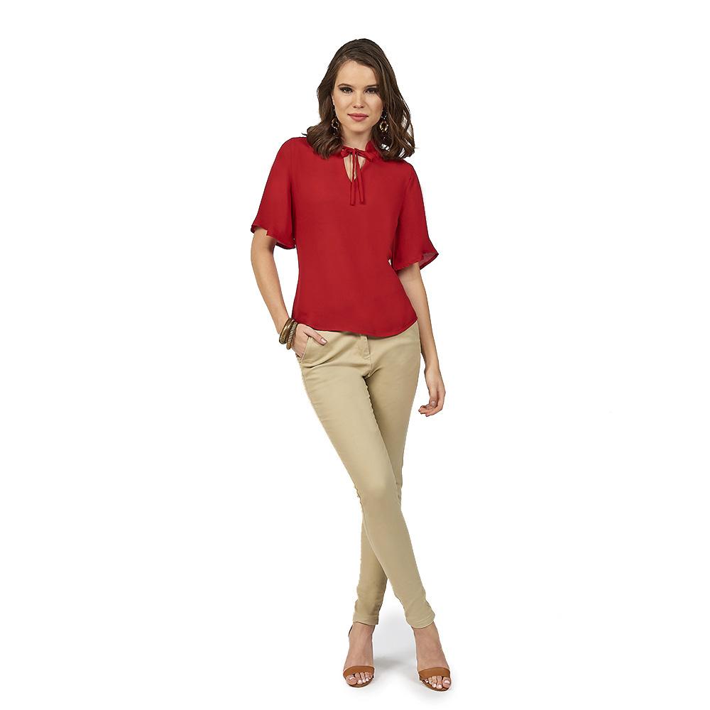 Set 2x1 Blusa Casual Para Mujer Mundo Terra, Juvenil, Estampado Liso, Manga 3/4, Cuello Corte V,color Rojo Y Azul