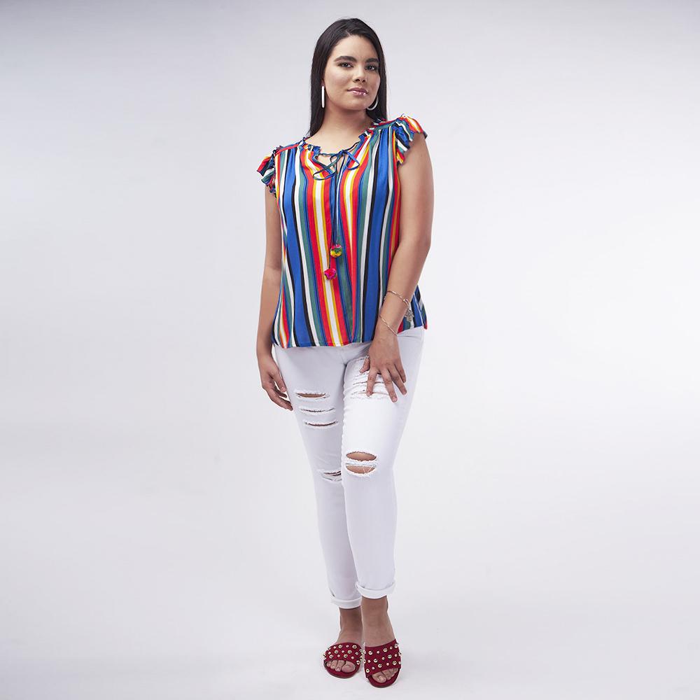 Blusa Juvenil Mundo Terra Manga Con Vuelo Cuello En V color Naranja Talla 34 para Mujer