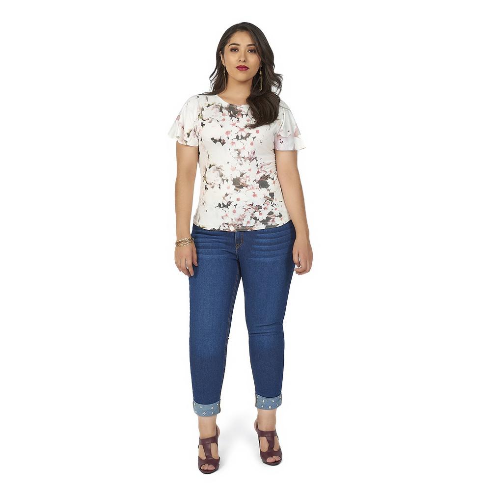 Blusa Mundo Terra Blanca Floreada Manga Corta Talla 38 para Mujer