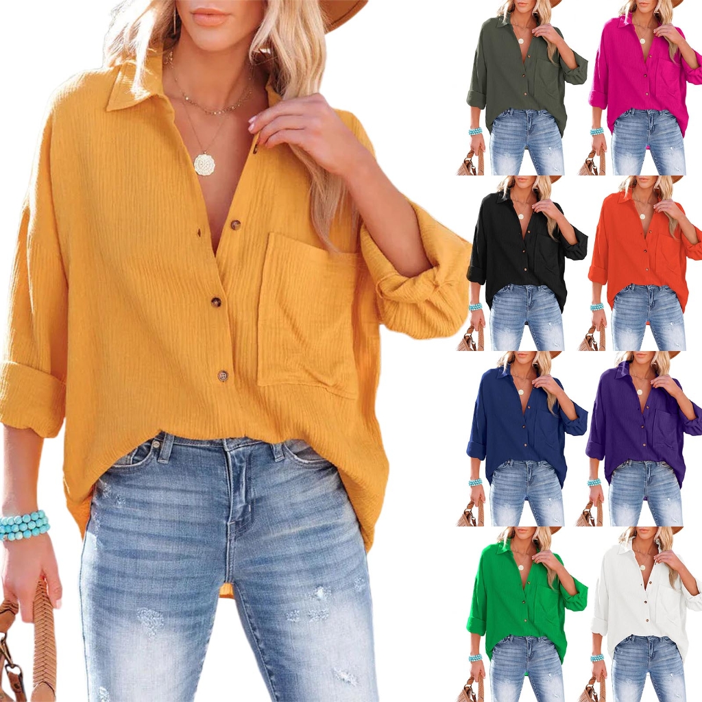 Foto 3 | Venta Internacional- Camisa Vintage de Manga Larga Naranja con Botones para Mujer