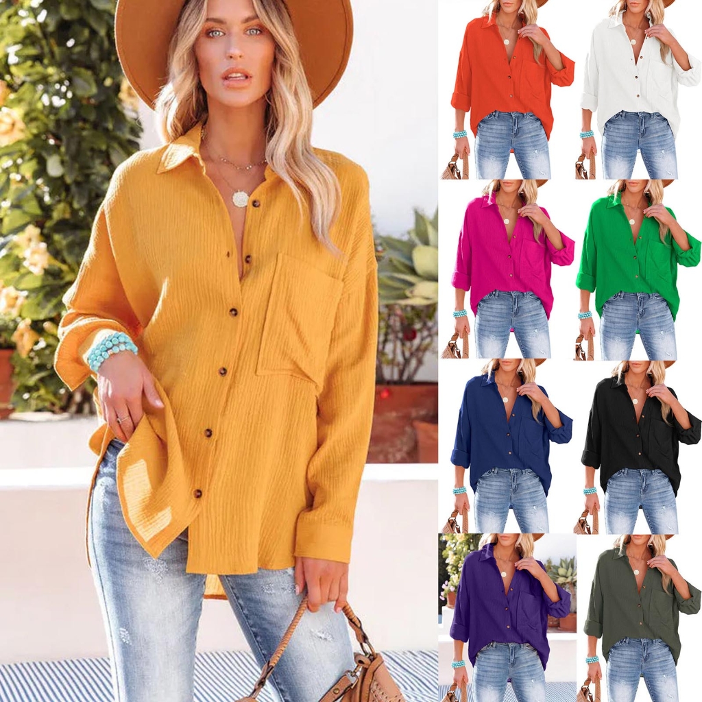 Foto 5 pulgar | Venta Internacional- Camisa Vintage de Manga Larga Naranja con Botones para Mujer