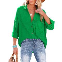 Foto 3 pulgar | Venta Internacional- Camisa Vintage de Manga Larga Verde con Botones para Mujer