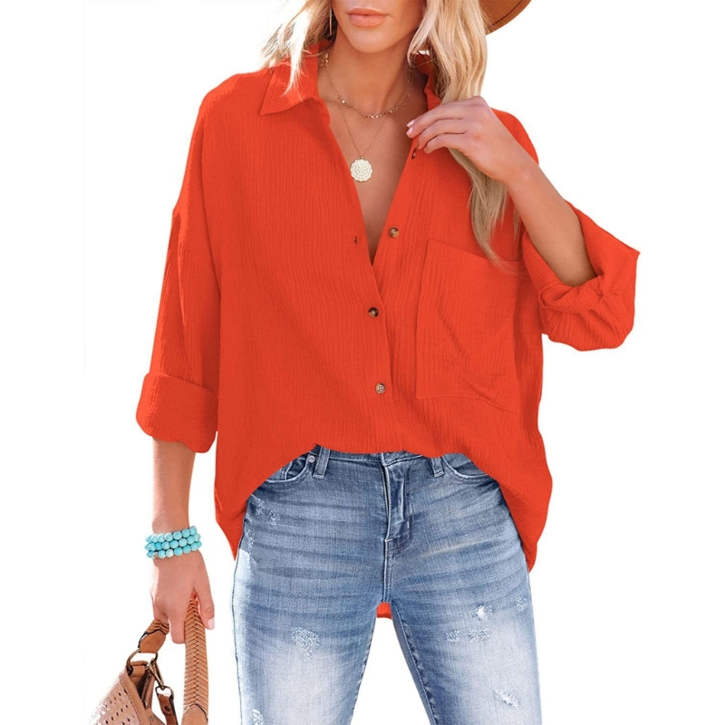 Foto 1 | Venta Internacional- Camisa Vintage de Manga Larga Naranja con Botones para Mujer