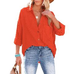 Foto 2 | Venta Internacional- Camisa Vintage de Manga Larga Naranja con Botones para Mujer