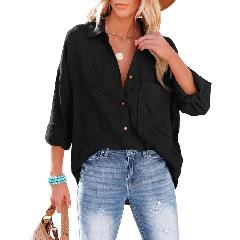 Foto 3 pulgar | Venta Internacional- Camisa Vintage de Manga Larga con Botones Negra para Mujer