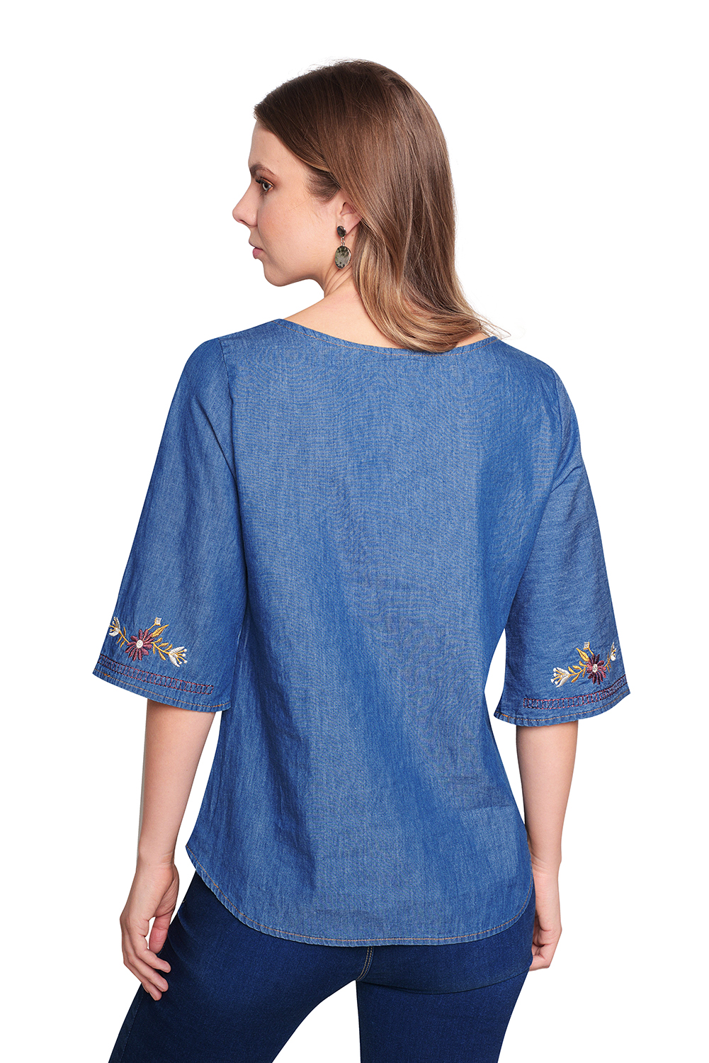 Foto 3 pulgar | Blusa Devendi Color Azul Mezclilla Bordada