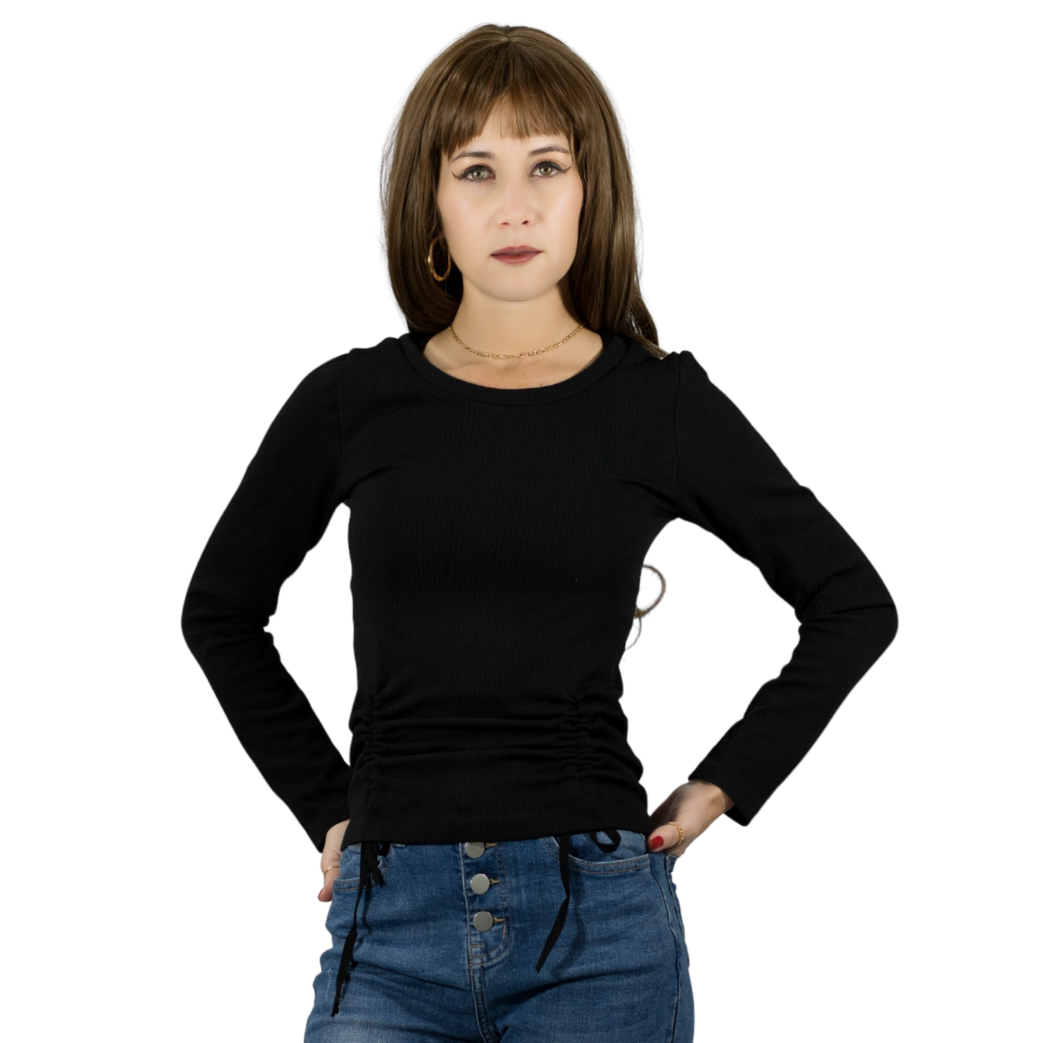 Blusa Manga Larga De Dama Bl-1009 Negro Casual