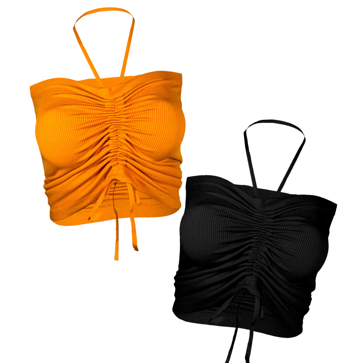 Set De 2 Blusas De Tirante Negro Y Mostaza Crop Top Stretch para Mujer