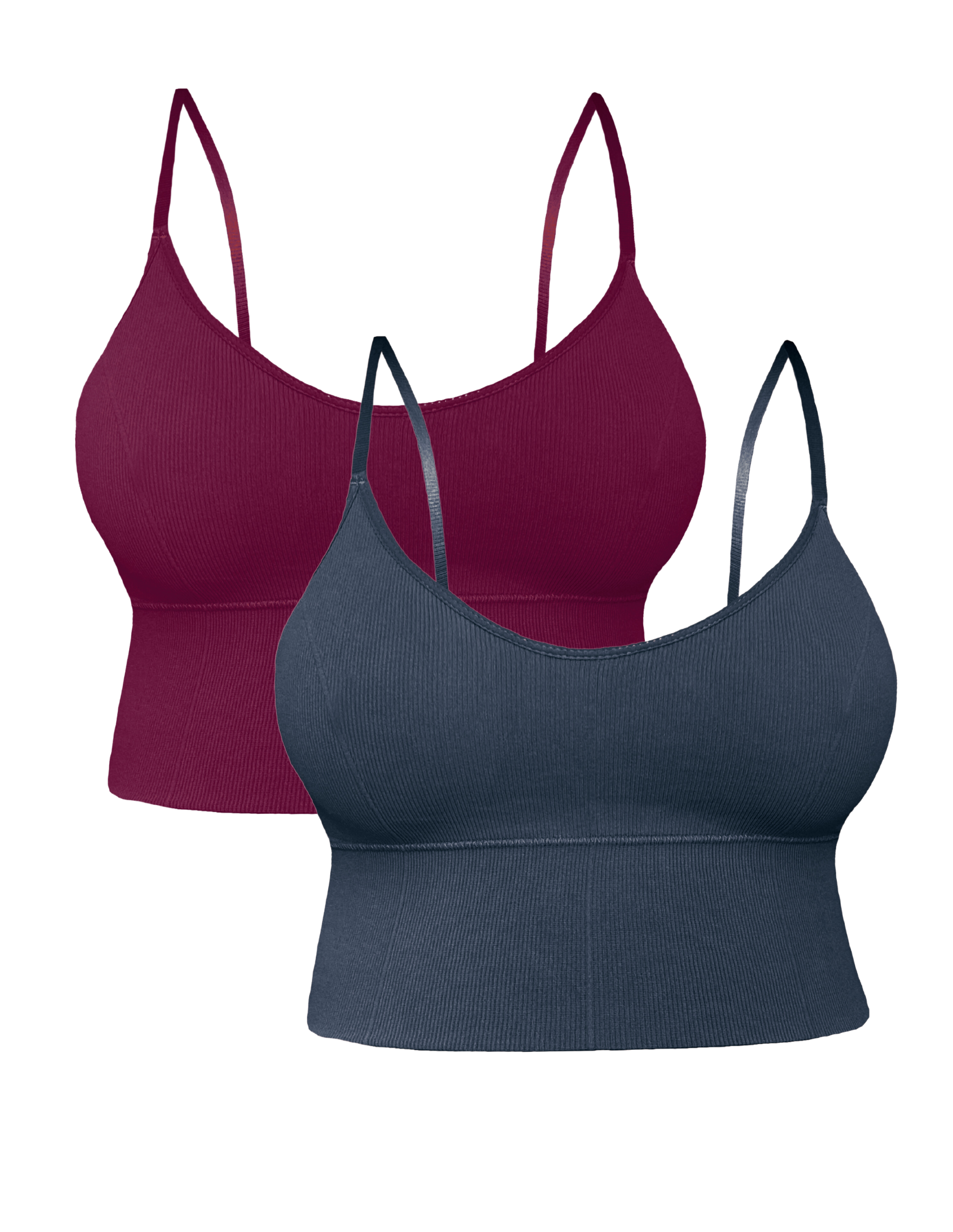 Set de 2 Tops Top-1013 Vino y Gris Croptop con Relleno para Mujer