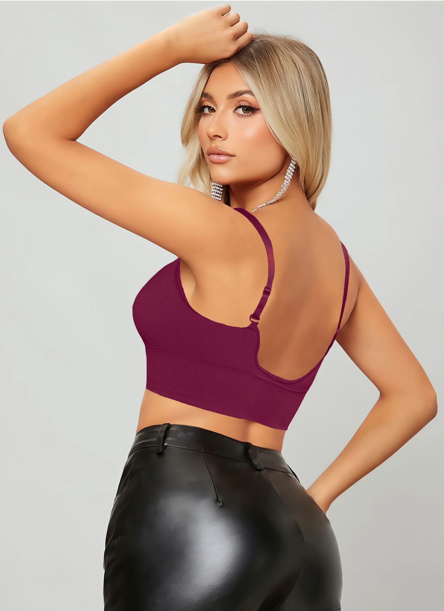 Foto 3 | Set de 2 Tops Top-1013 Vino y Gris Croptop con Relleno para Mujer
