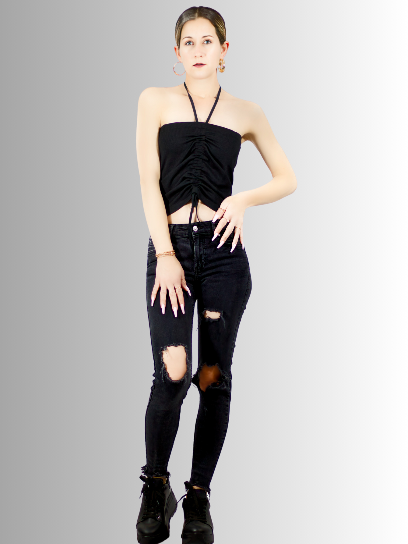 Foto 3 pulgar | Crop Top con Tirantes Negro 2 Piezas para Mujer