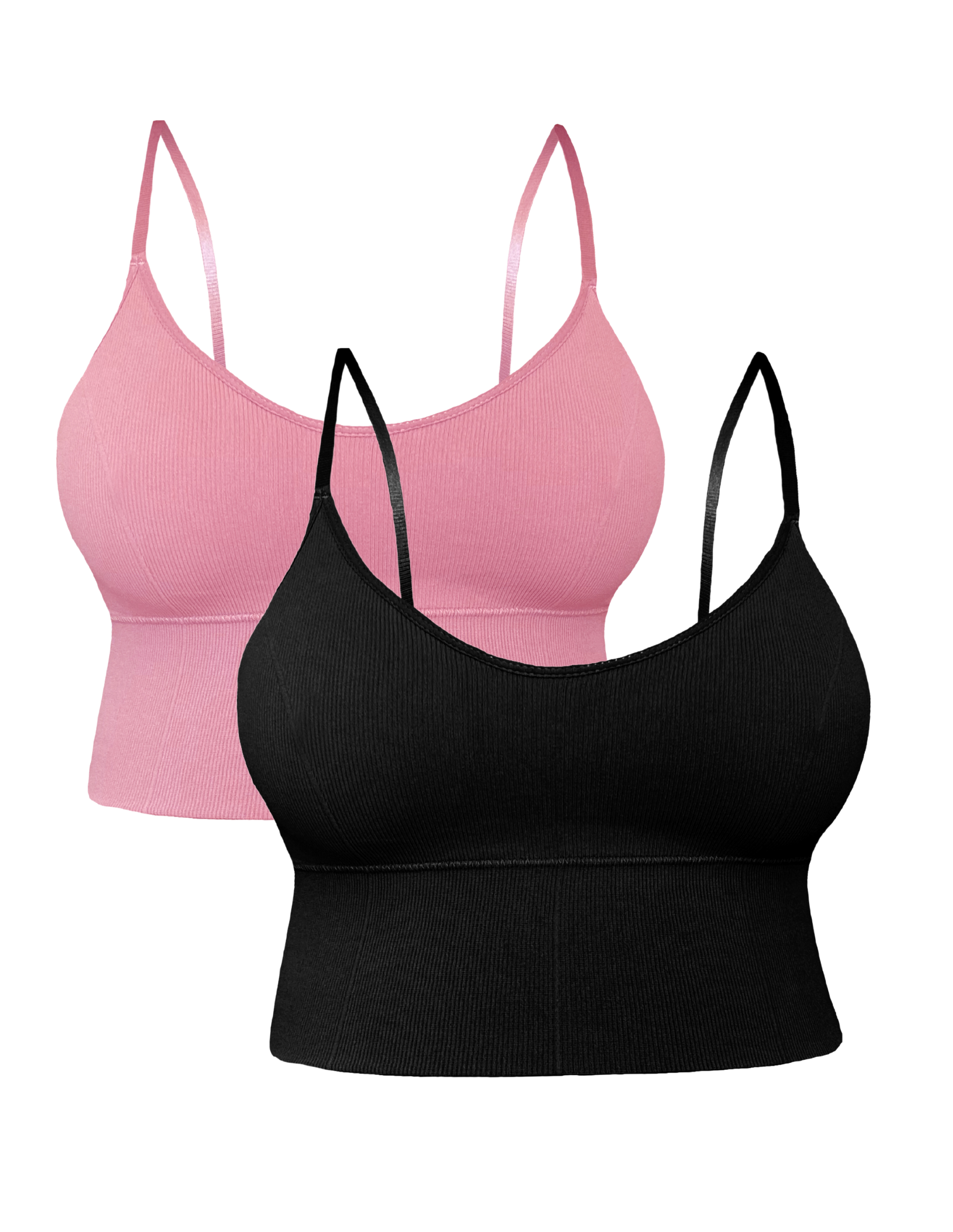 Set de 2 Tops de Mujer Top-1013 Negro y Coral Croptop con Relleno