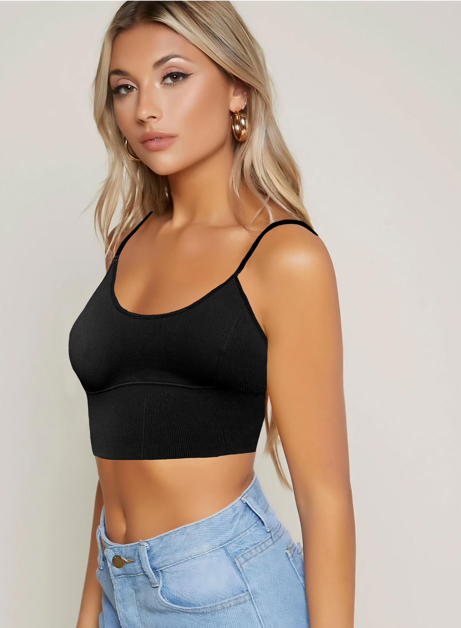 Foto 6 pulgar | Set de 2 Tops Top-1013 Blanco y Negro Croptop con Relleno para Mujer