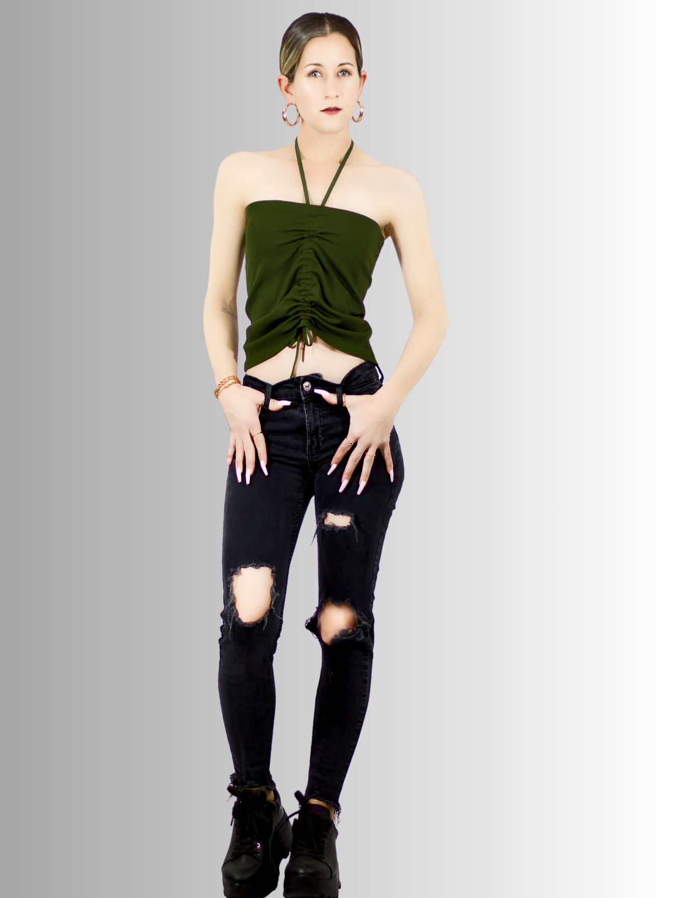Foto 2 | Crop Tops de Tirante Lila y Verde Oscuro Stretch Canalé 2 Piezas para Mujer