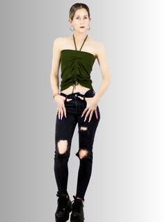 Foto 2 | Crop Tops de Tirante Lila y Verde Oscuro Stretch Canalé 2 Piezas para Mujer