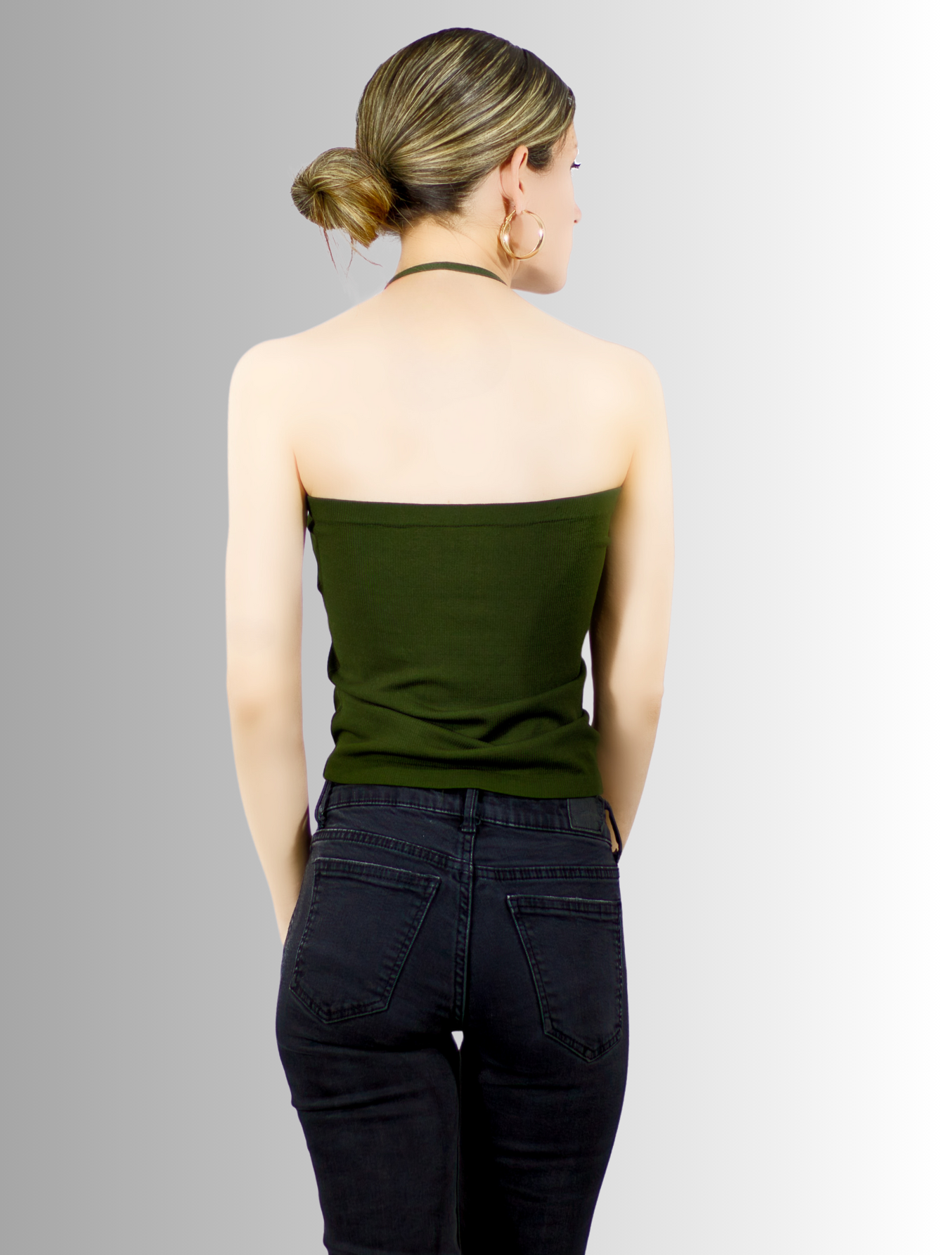 Foto 4 pulgar | Crop Tops de Tirante Lila y Verde Oscuro Stretch Canalé 2 Piezas para Mujer