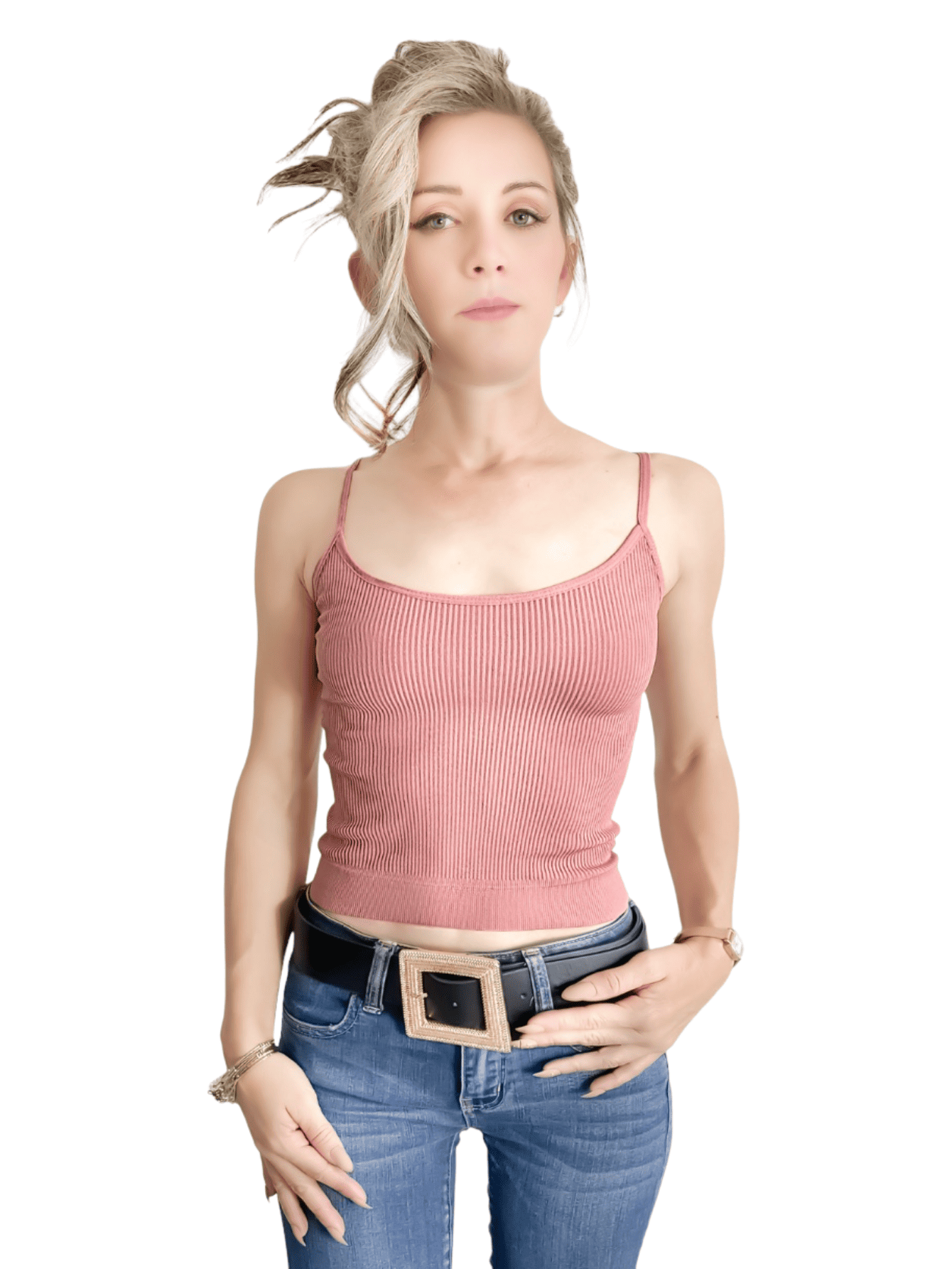 Top Tank Blusa De Mujer Unitalla Canalé De Tirantes Estampado Liso Bl-1012 Coral Crop Básico Varios Colores