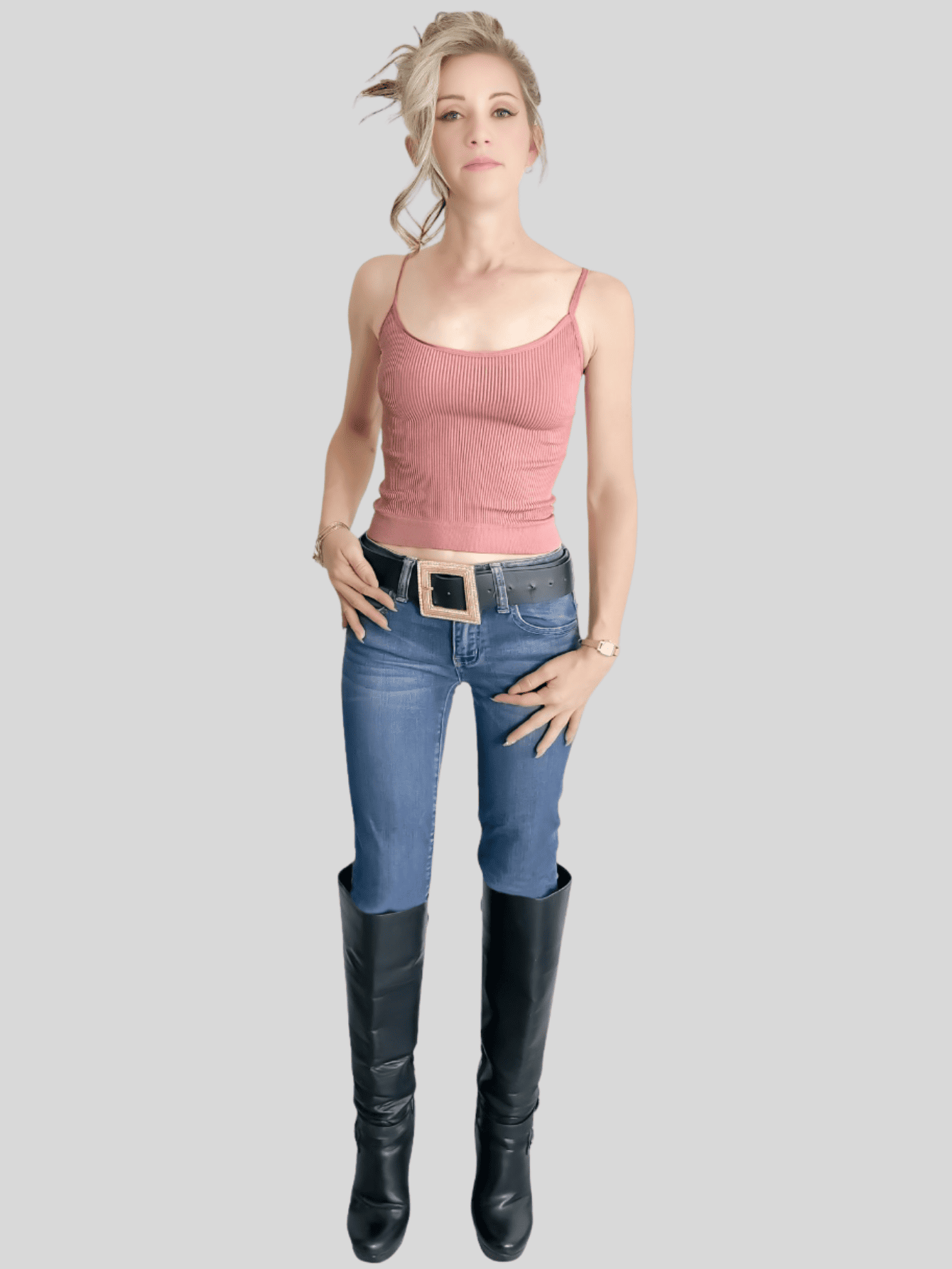 Foto 3 pulgar | Top Tank Blusa De Mujer Unitalla Canalé De Tirantes Estampado Liso Bl-1012 Coral Crop Básico Varios Colores