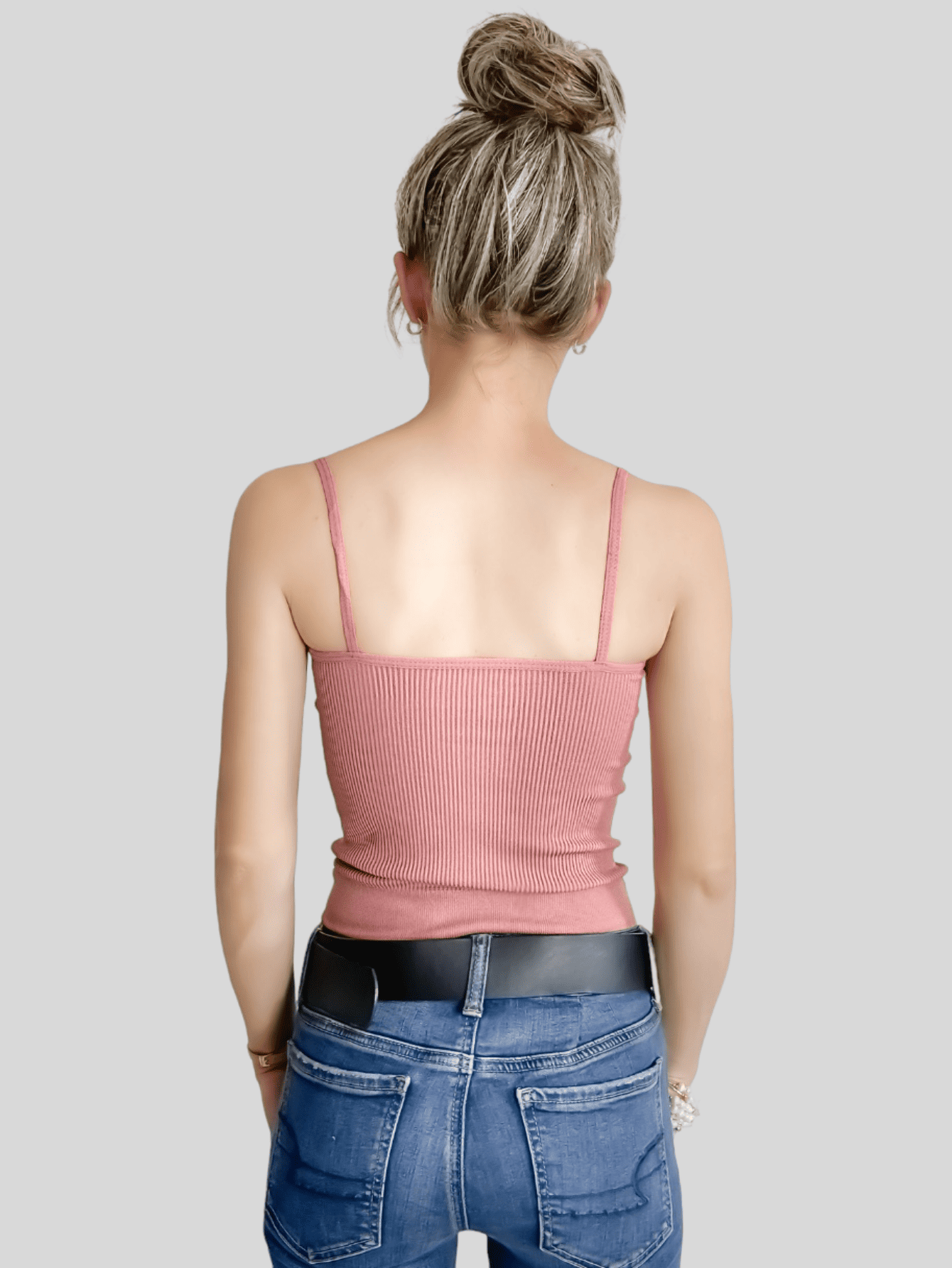 Foto 4 pulgar | Top Tank Blusa De Mujer Unitalla Canalé De Tirantes Estampado Liso Bl-1012 Coral Crop Básico Varios Colores