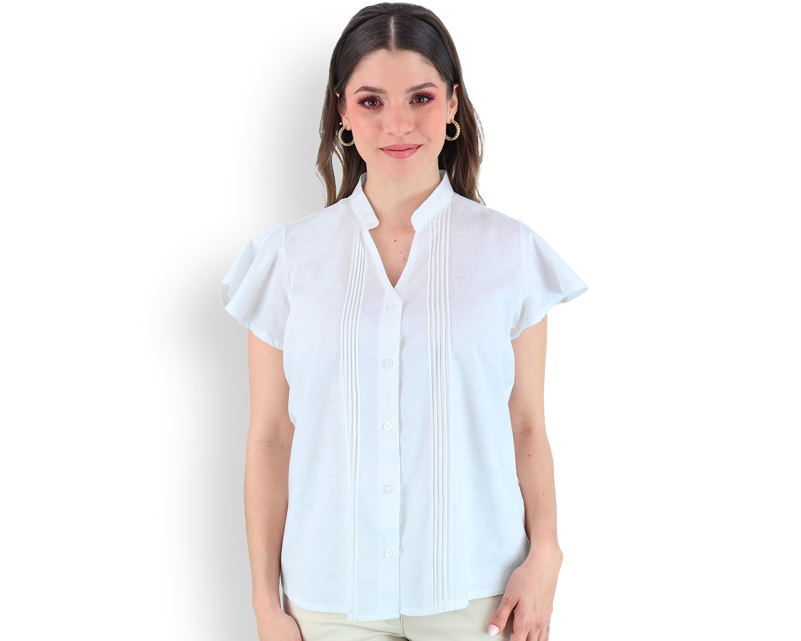 Blusa Tipo Guayabera De Mujer Rams Cottons Modelo Fabi Color Blanco Apariencia De Lino