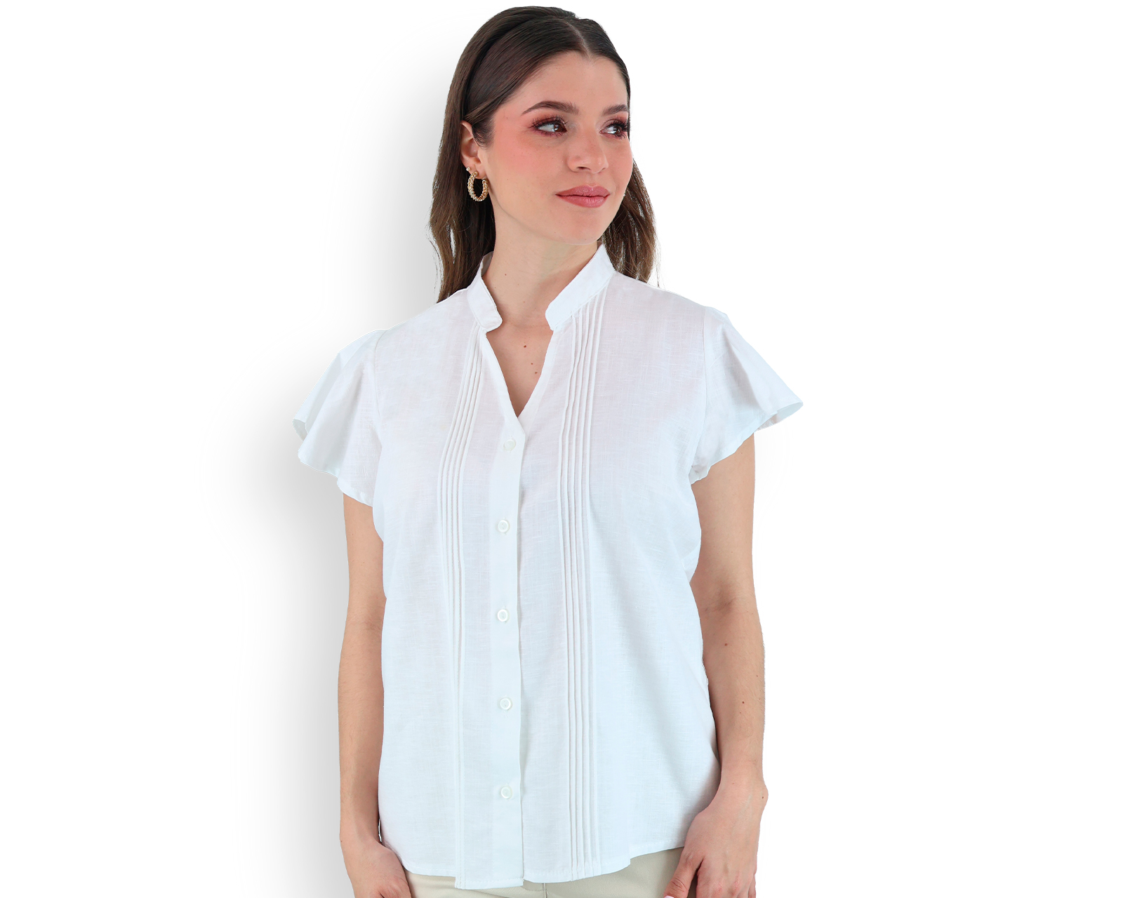 Foto 3 pulgar | Blusa Tipo Guayabera De Mujer Rams Cottons Modelo Fabi Color Blanco Apariencia De Lino