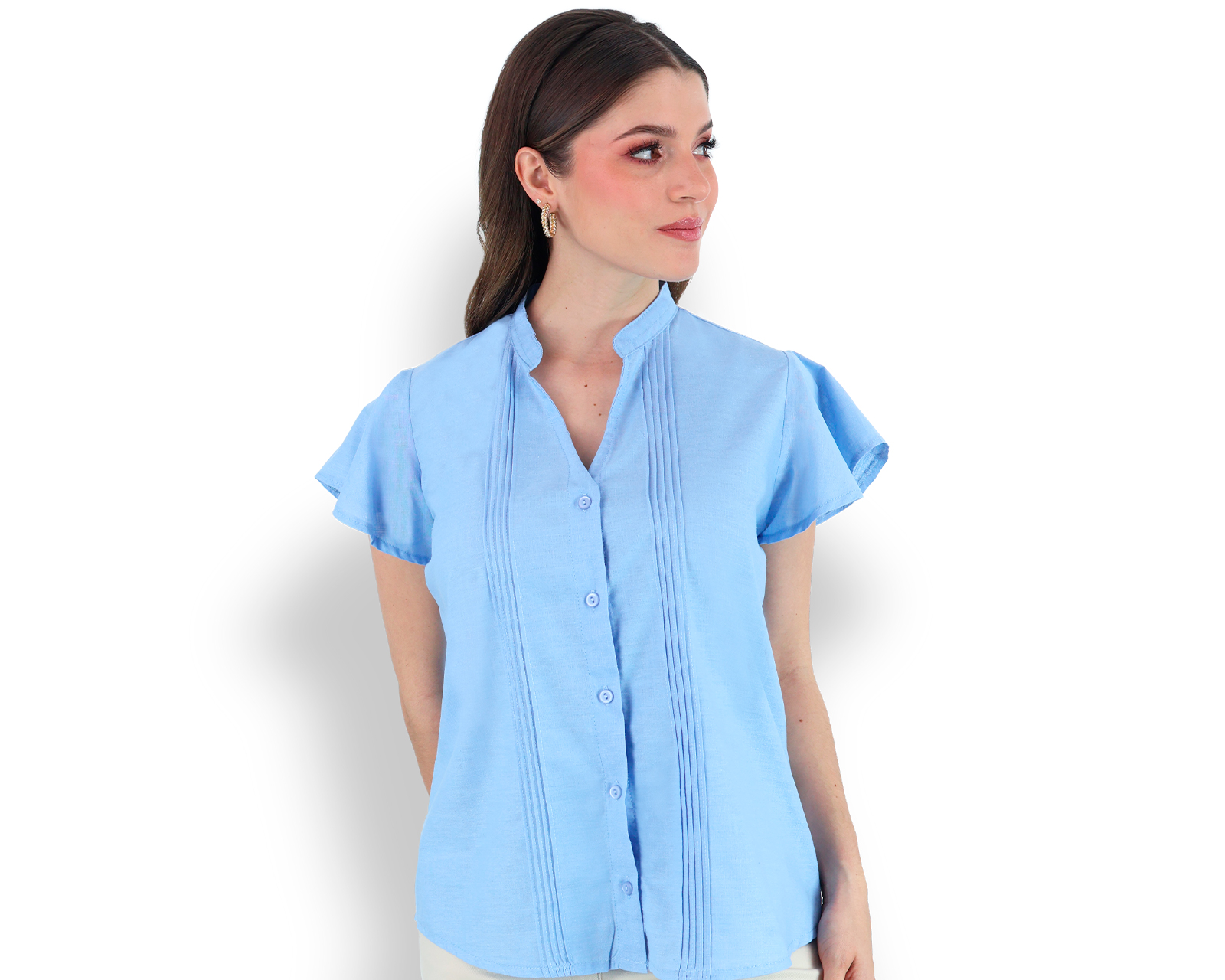 Foto 3 pulgar | Blusa Tipo Guayabera De Mujer Rams Cottons Modelo Fabi Color Azul Apariencia De Lino