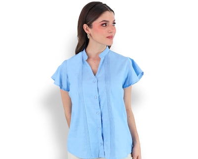 Foto 2 | Blusa Tipo Guayabera De Mujer Rams Cottons Modelo Fabi Color Azul Apariencia De Lino