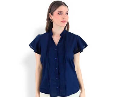 Foto 2 | Blusa Tipo Guayabera De Mujer Rams Cottons Modelo Fabi Color Azul Marino Apariencia De Lino