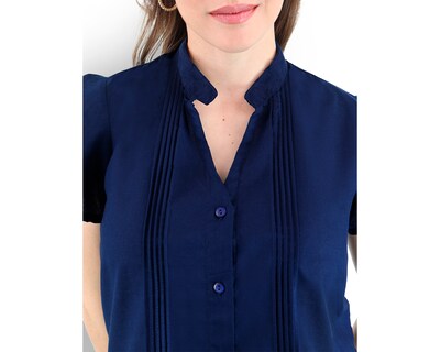 Foto 4 | Blusa Tipo Guayabera De Mujer Rams Cottons Modelo Fabi Color Azul Marino Apariencia De Lino