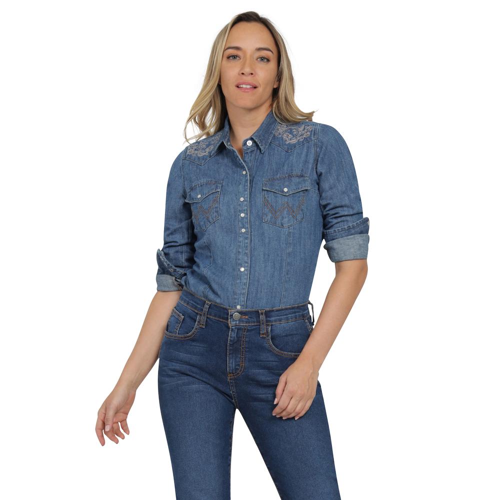 Blusa Vaquera Wrangler Slim Fit Manga Larga 411 Azul