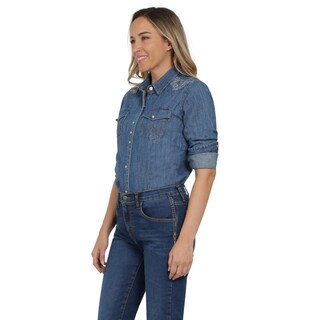 Foto 2 | Blusa Vaquera Wrangler Slim Fit Manga Larga 411 Azul